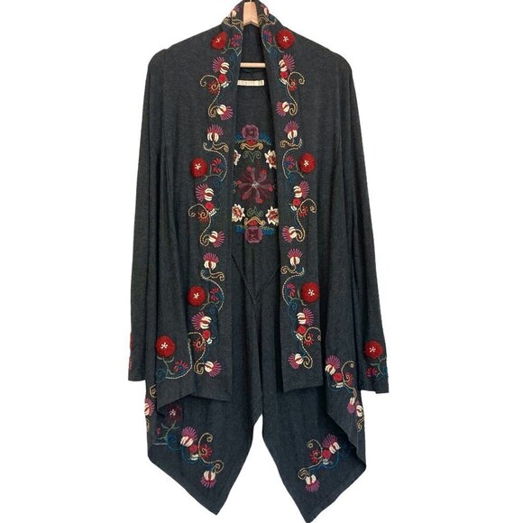 CAITE Embroidered Open Front Waterfall Bohemian Duster Cardigan - Picture 1 of 8